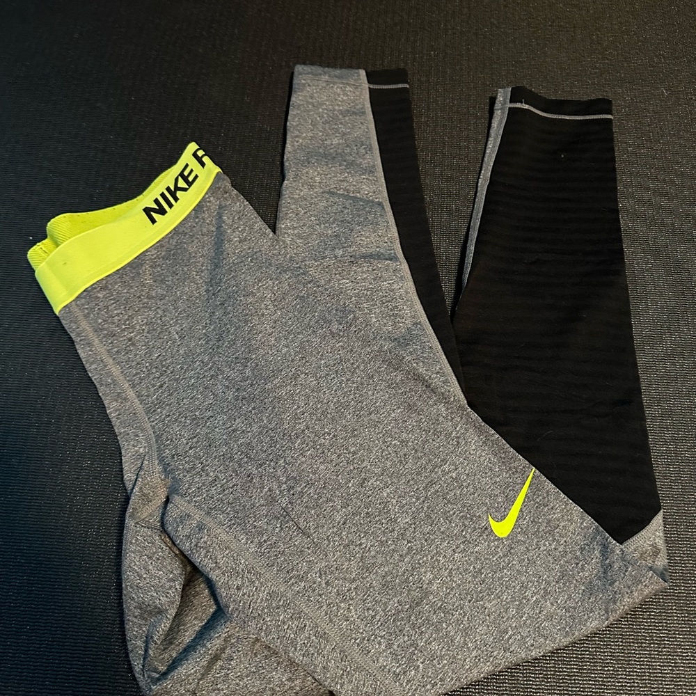 Nike Gray & Neon Yellow Performance Leggings